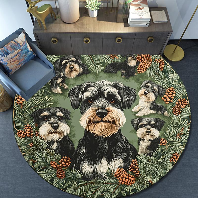 Tappeto Rotondo Schnauzer, Tappeto per Soggiorno Camera da Letto Divano Sala Giochi Decorazione, Tappetino Antiscivolo