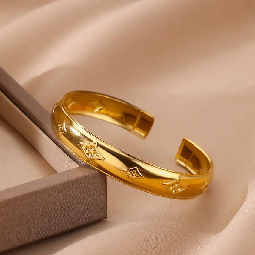 Fashion Stars Geometric Bangles For Women Men Stainless Steel Gold Color Open Cuff Bangle Bracelet Fashion Wedding Jewelry Gift