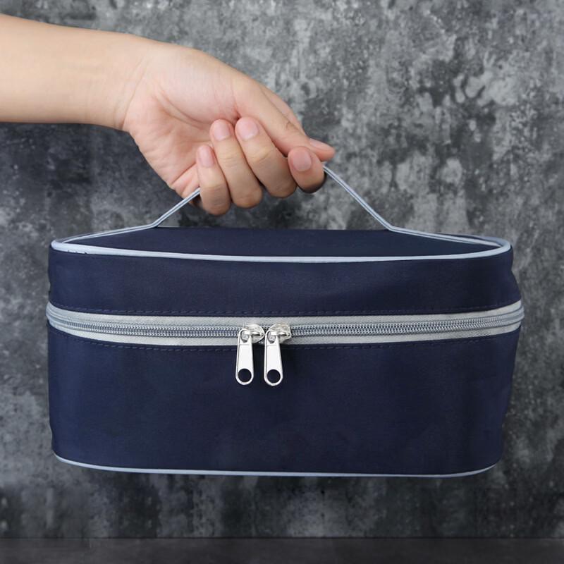 Tragbares Edelstahl-Schüssel- und Löffel-Set mit blauem Beutel