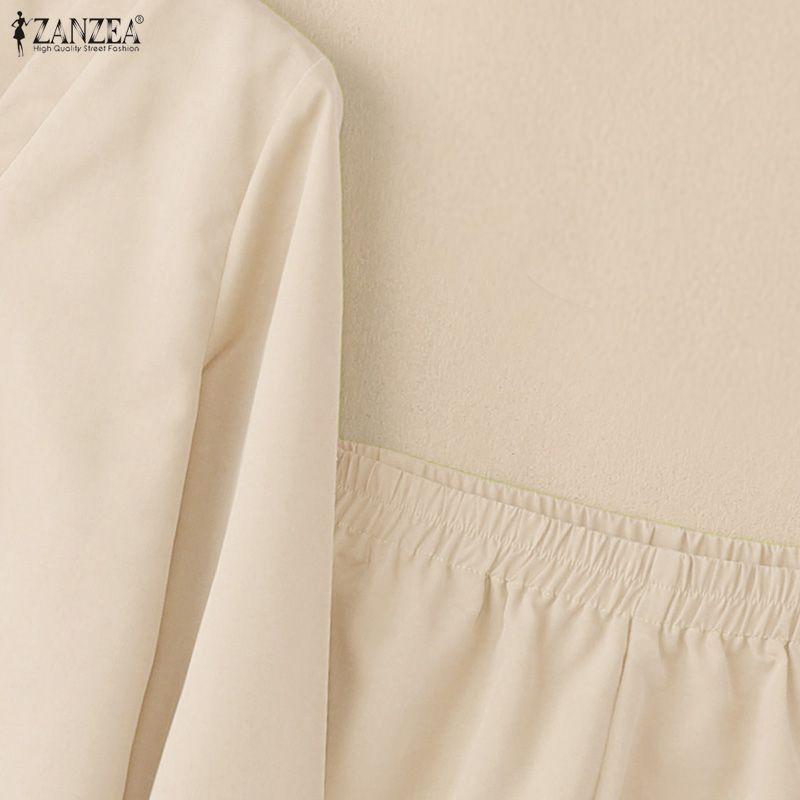ZANZEA Zweiteiliges Sommer-Set aus langärmeliger Bluse und Shorts für Damen