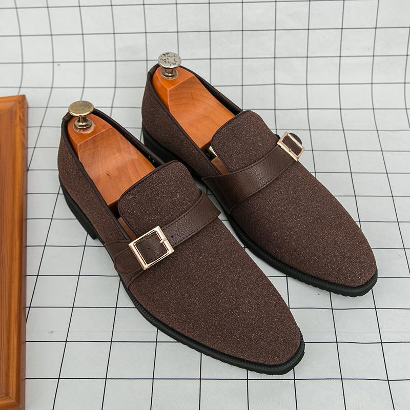 

Men s shoes retro casual shoes men s British business leather shoes men s large size matte solid color pointed dress small leather shoes 48 коричневый