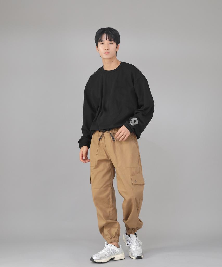 Seinteukeulu Snap Button Wide Cargo Jogger Pants Swc-361 Camel