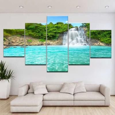 5 paneles de paisaje, cascada, bosque, lago, pintura en lienzo, carteles e impresiones, imágenes artísticas de pared, decoración del hogar para sala de estar, sin marco