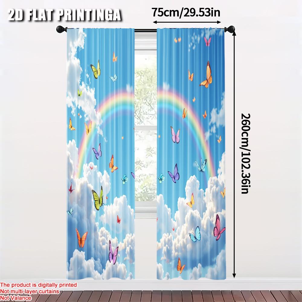 2pcs   2D flat printing Party Window Curtains many butterflies Versatile Polyester Fabric  Without Electricity Party Decorations