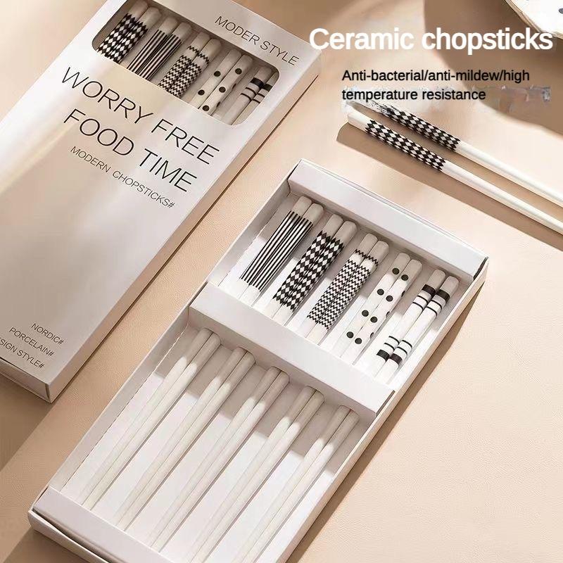 Ceramic Chopsticks Set White Luxury Chopsticks Restaurant Kitchen Tableware Accessories Anti-mold High Temperature Resistant