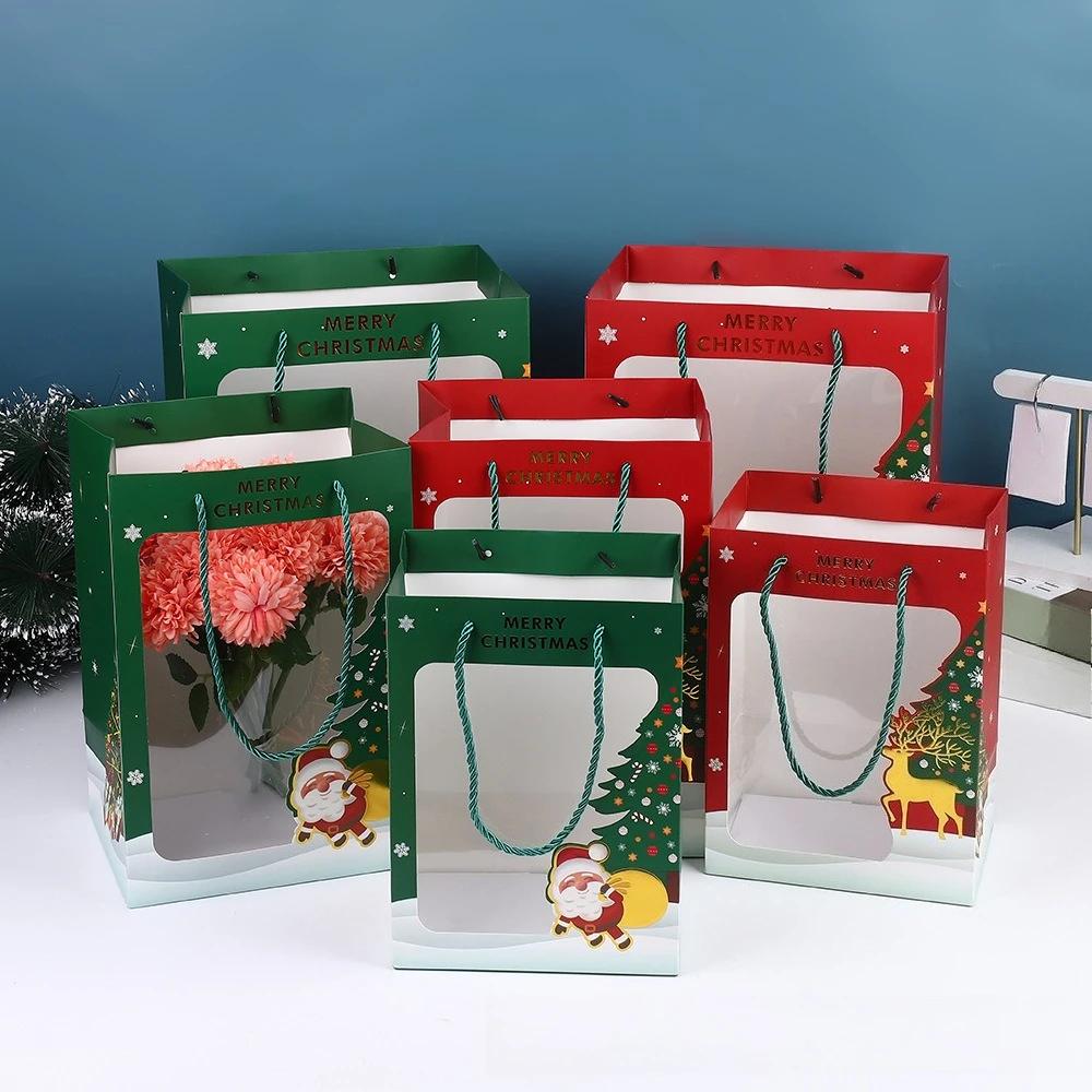 Sacs Cadeaux Fenêtre Transparente Noël Dorure à Chaud Sac Cadeau Porté à la Main pour Nuit Paisible Emballage Cadeau Xmas Adornos Navidad 2026