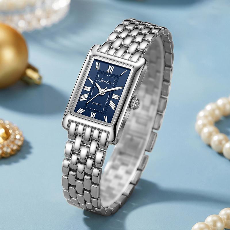 SUNKTA New Ladies Waterproof Watches Square Stainless Steel Quartz Watch For Women Elegant Bracelet Wristwatch Ladies Clock Gift
