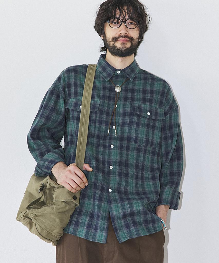 RUGGED HOUSE Light Flannel Two-Pocket Shirt Green