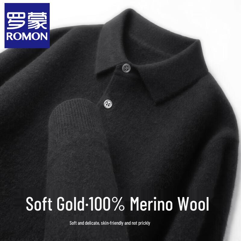 ROMON E Men's 100% Pure Wool Lapel Sweater