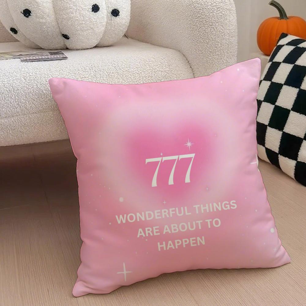 Pink Lucky Number 7 Cushion Cover Throw Pillow Cover Hidden Button Durable Polyester Chair Cushion