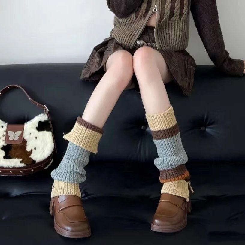 Winter Snow Boot Sock Leg Warmers Women Thermal Knit Leggings JK Uniform Cable Stitch Mid Calf Stacked Socks Y2K Style