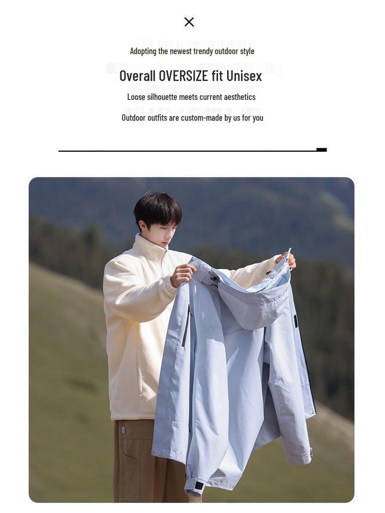 Men's Three-in-One Windproof Waterproof Hooded Mountaineering Jacket - Autumn/Winter Detachable with Plus Velvet