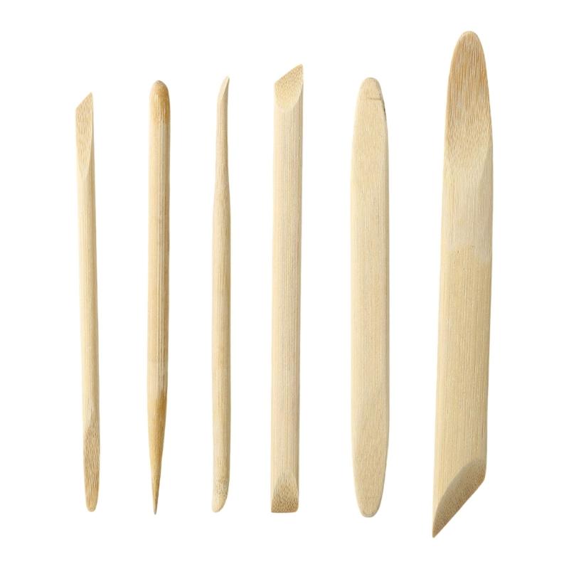 Set of 6 Wood Pottery Craft Trimming Tools with Mixed Tip, Clay Carving Tools for Ceramic Pottery Shaping Smoothing Project