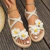 Summer New Style Internet-famous Cross-strapped Floral Sandals for Women, Suitable for Indoor and Outdoor Wear, Fairy-style, Compatible with Skirts