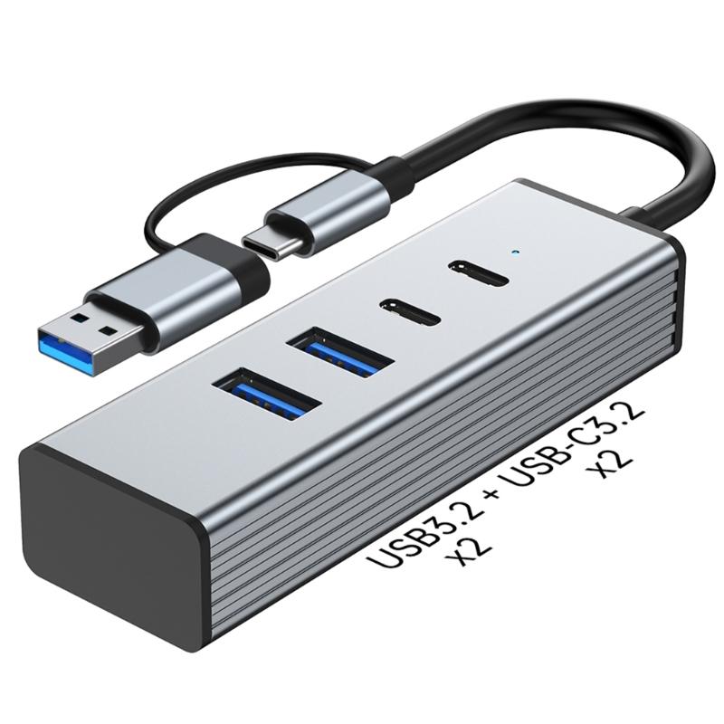 4 Port USB 3.2 Hub with USB C Port 10Gbps Data Transfer Wide Compatibility for Laptops Tablets Smartphones and More