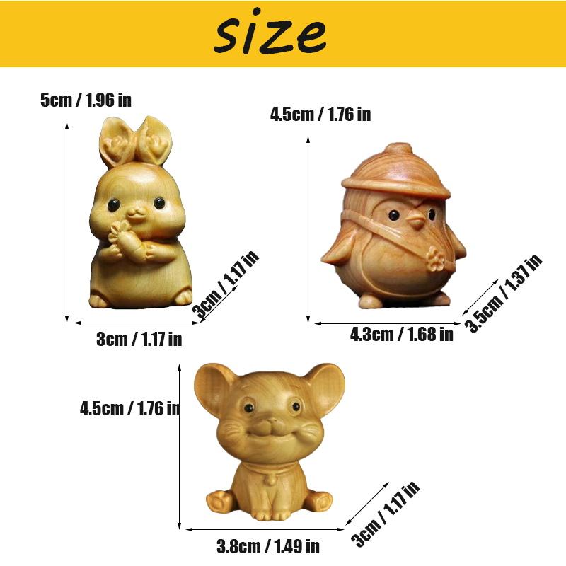 Cypress Wood Little Mouse Penguin Little Rabbit Sculptures and Figurines Cute Home Room Office Desk Decoration Wood Carving