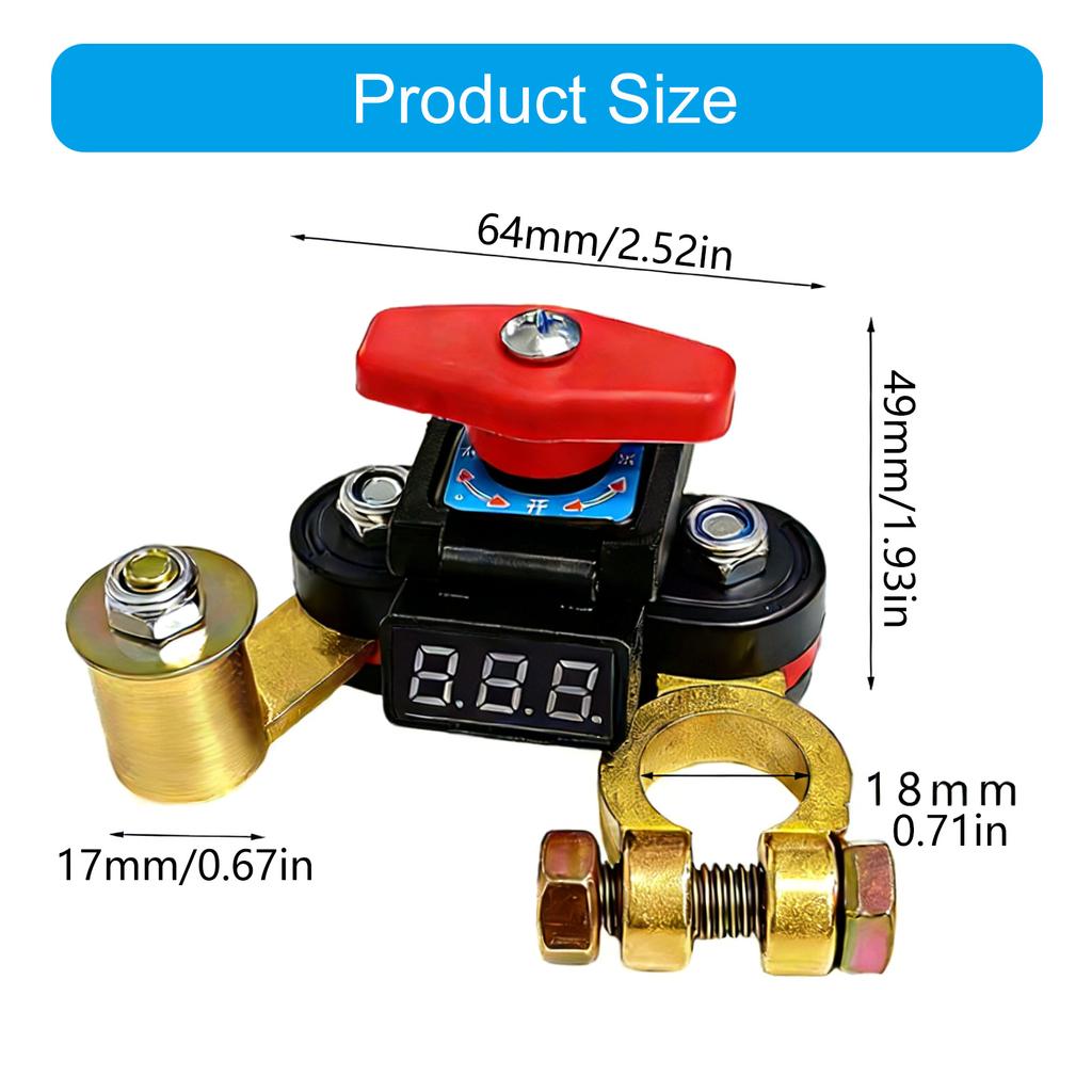 Car Battery Power Cut-Off Switches Breaker With Voltage Display Disconnect Switches For Automotive Electrical Safety