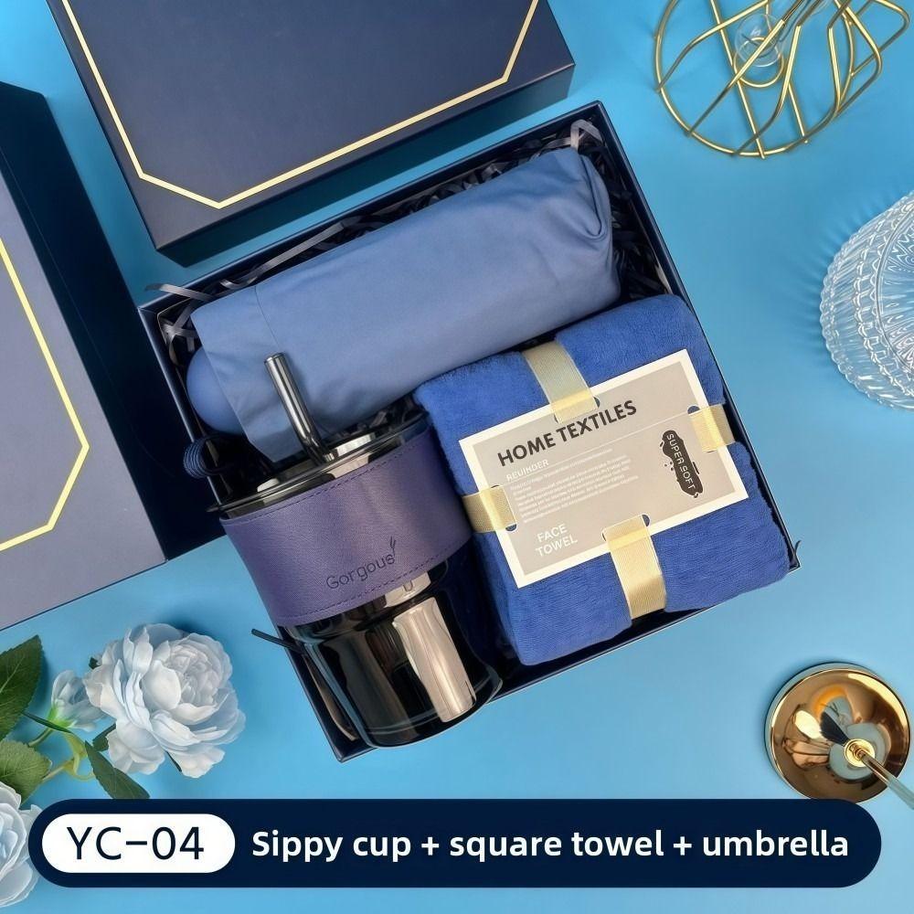3IN1 Souvenir Gift Set Fan/Towel/Cup with Paper Bag Practical Gift Sets Luxury Stylish Design Gift Box Set Personalized Gifts