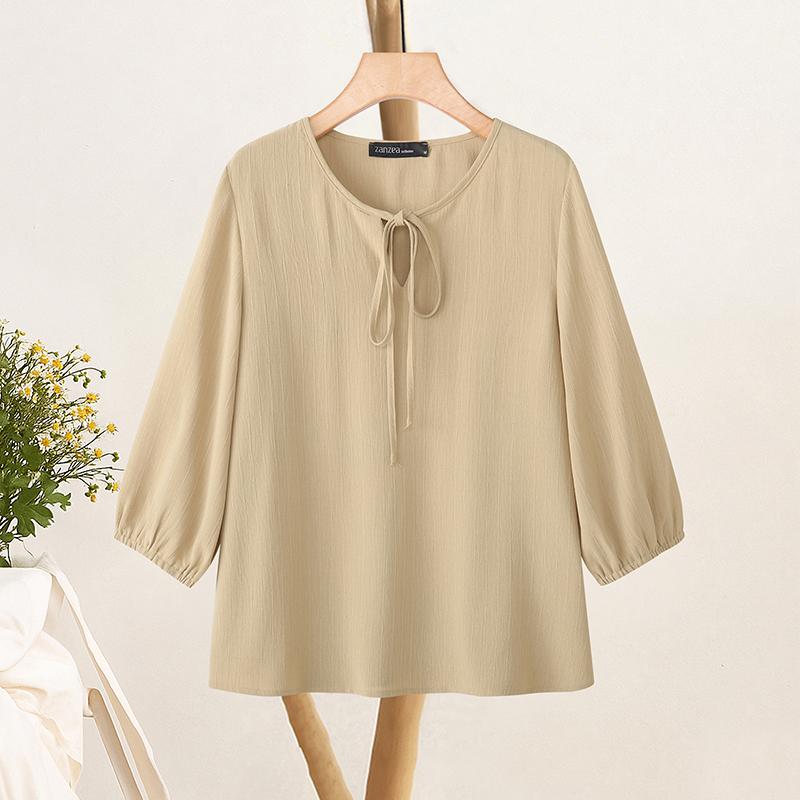 ZANZEA Women Casual V-Neck Loose 3/4 Sleeve Solid Blouse