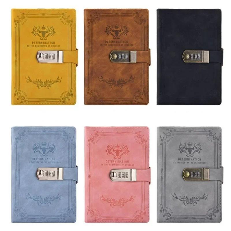 A5 200 stran Retro Kniha hesel se zámkem Diář Zahuštěná kniha kreativních rukou Student Poznámkový blok Psací potřeby Notebook Binder