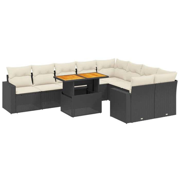 VidaXL Salon de Jardin avec Coussins 10 pcs, Canapés de Terrasse, Ensemble de Meubles de Patio, Mobilier d'Extérieur, Noir 3271469