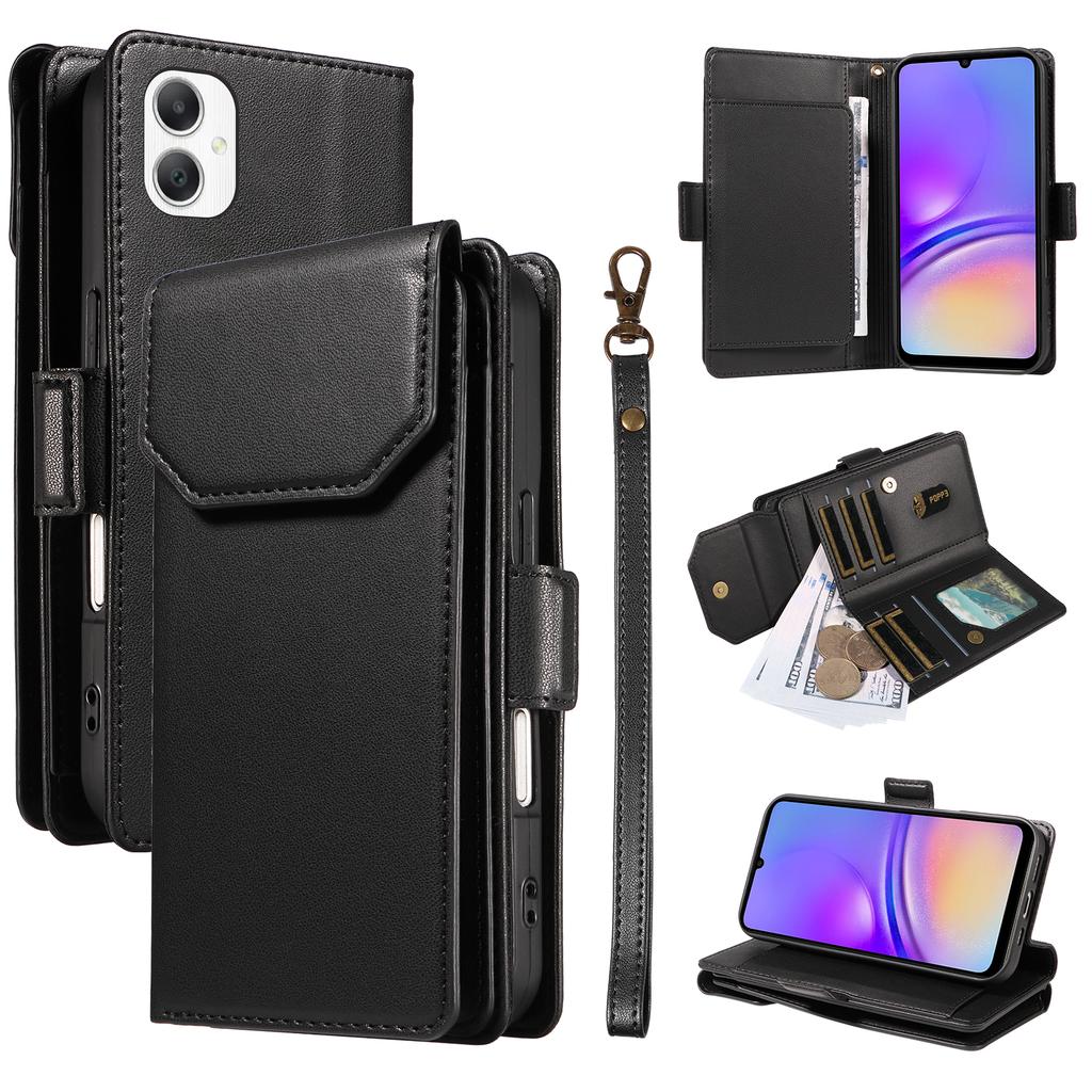 For Samsung Galaxy A06 5G Case with Multi-Card Holder and Strap PU Leather Phone Cover Stand