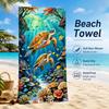 Sea Turtle Beach Towel Flat Print Colorful Ocean Life Coral Reef Bath Towel for Outdoor Travel Pool Picnic Blanket