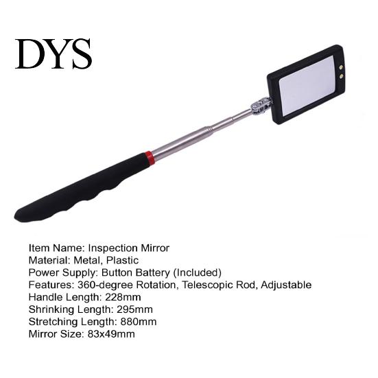 Engine Chassis Inspection Mirror with LED Light 360-degree Rotation Telescopic Rod Folding Rectangle Auto Repair Detector Detection Universal