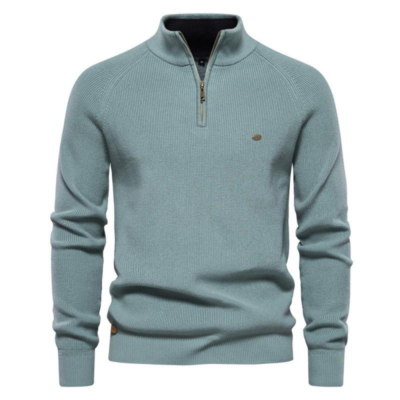 Pull décontracté polyvalent pour homme, à manches longues, demi-fermeture éclair, col montant, couleur unie, pour le printemps et l'automne