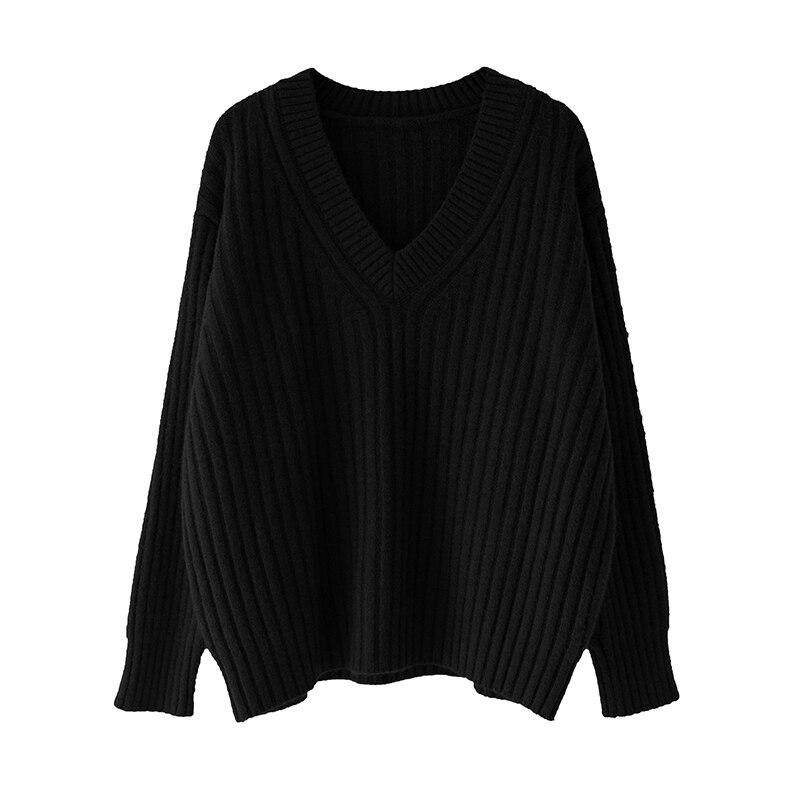 Pulovere casual coreene de toamnă Moda femei Pulovere de iarnă Pulover tricotat cu decolteu în V Pulovere pentru femei Topuri elegante Chic 29217