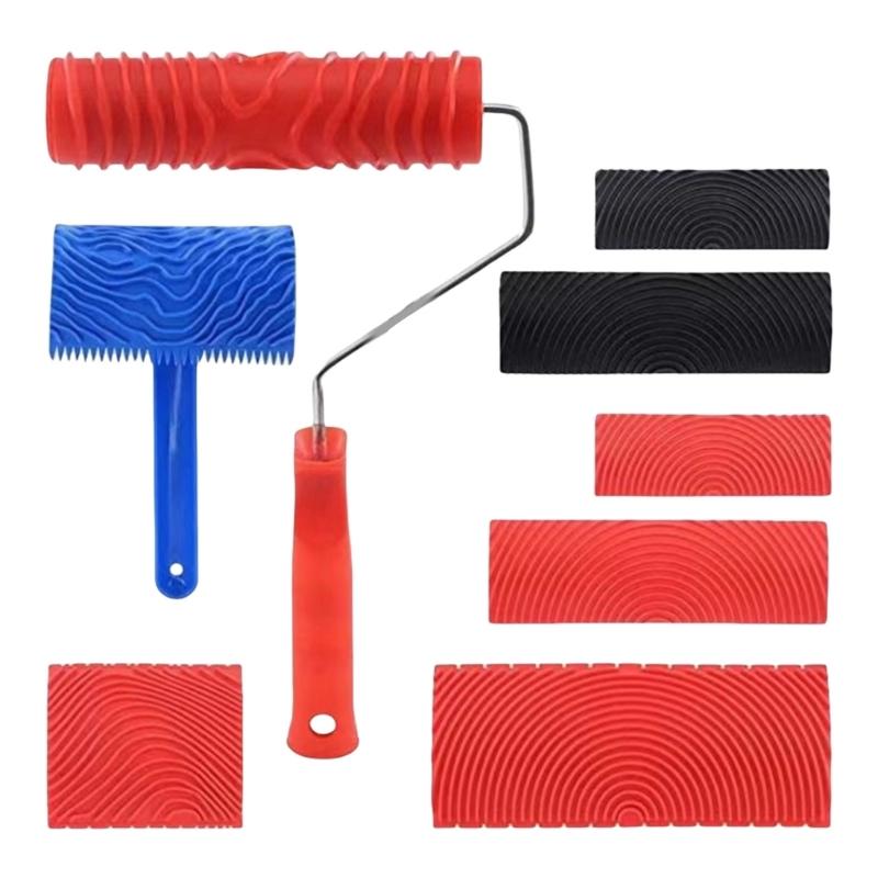 Универсальные валики с текстурой под дерево для шпаклевки и покраски стен и потолков, набор из 8 штук