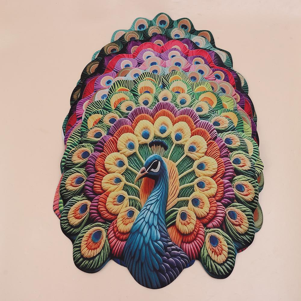 Special-shaped Peacock Mat Non-slip Bathroom Floor Mat for Living Room Tea Table Bedside
