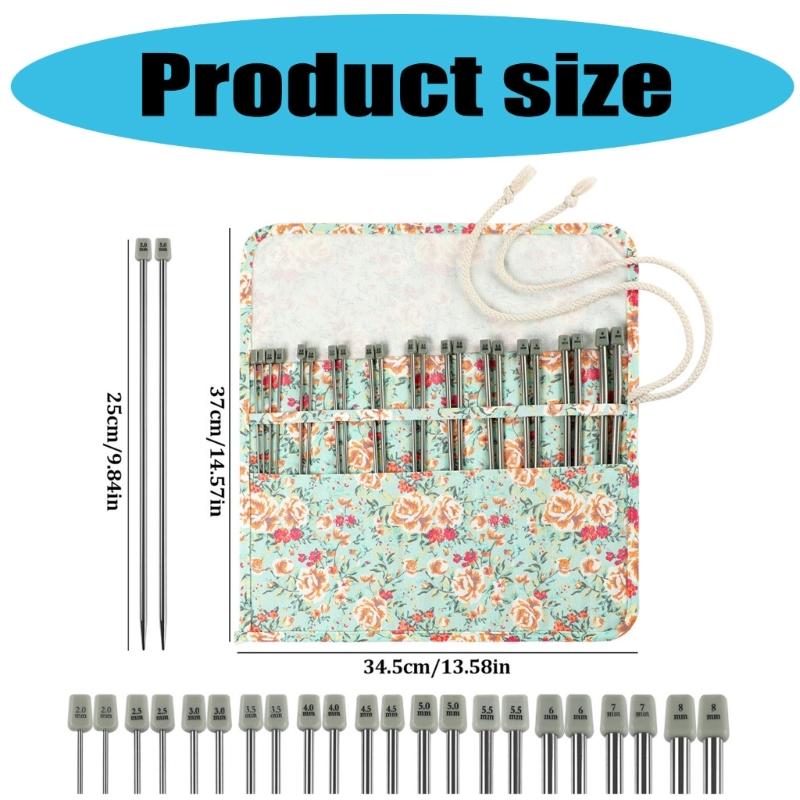 22Pcs Stainless Steel Knitting Needle Set Single Pointed Head Knitting Needle Straight Knitting Needle for Crocheting