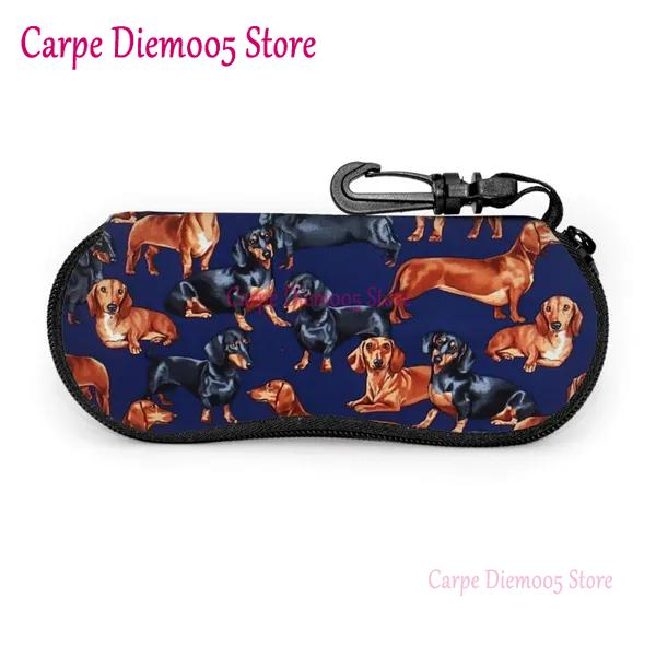 Portable Eyewear Case Dachshund Dogs And Bones Sunglasses Soft Case Glasses Box with Lanyard Zipper Eyeglass Case