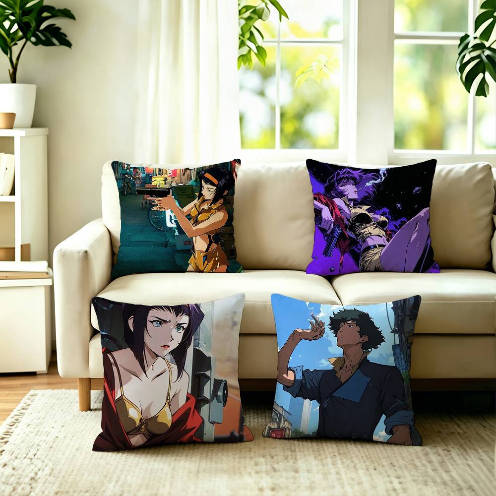 Hot Anime CCowboy Bebopp Pillow Case Square DoubleSided Sofa Cushion Cover Bedroom Bedside Pillow