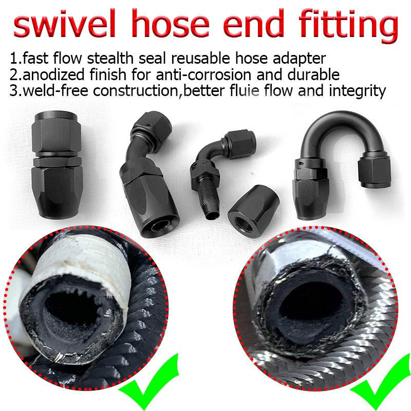 CEP Rubber Hose Nylon Braided Fuel Hose Rotary Joint Connection Adapter Kit AN4 AN6 AN8 AN10 AN12 Hose End Fittings
