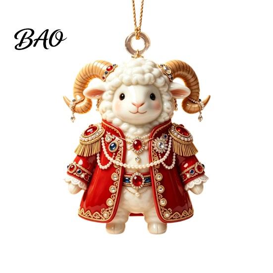 Chinese Zodiac Acrylic Charms 2D Goat Christmas Hanging Ornament, 3.15 Inch Farm Animal Xmas Tree Durable Decorative Boards Decoration for Car