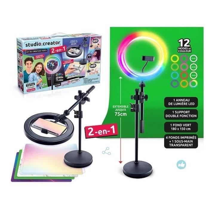 Studio Vidéo 2-en-1 avec anneau lumineux LED multicolore, support double fonction- Studio Creator - INF027 Canal Toys