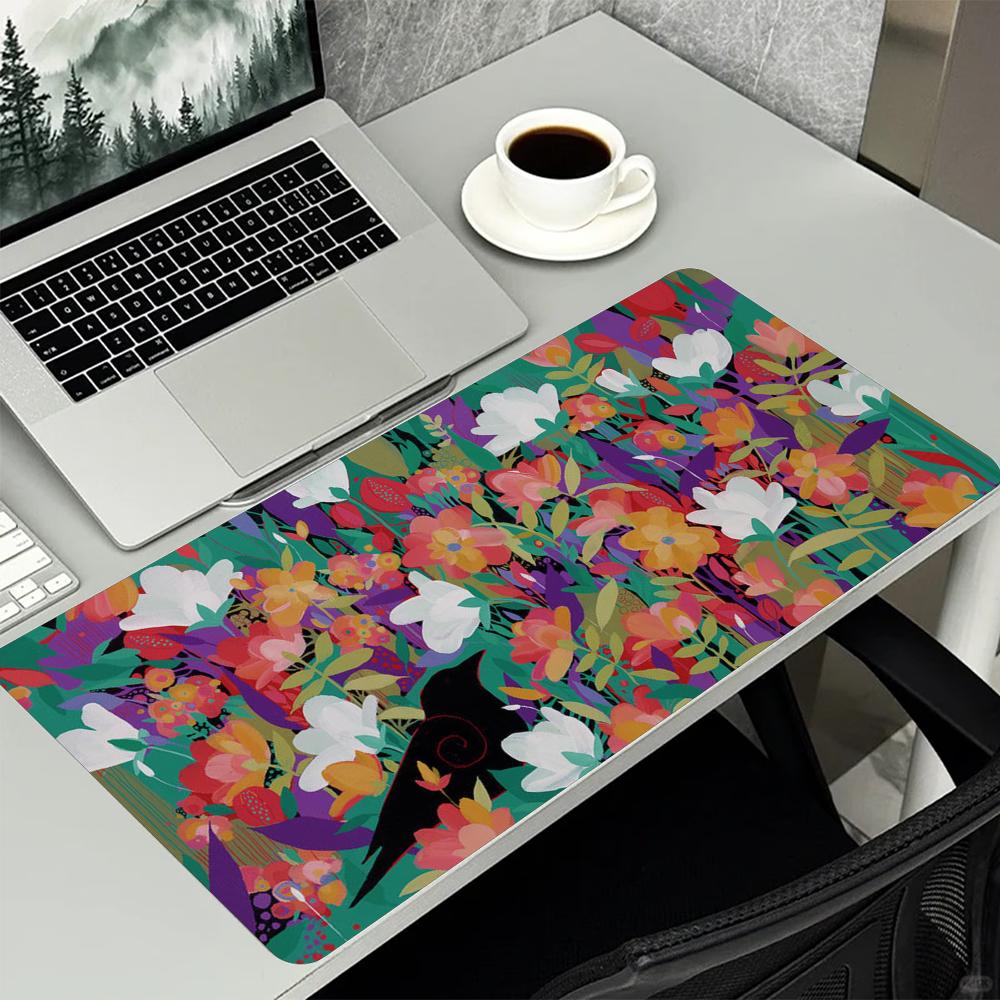 Vibrant Colorful Abstract Floral Large Desk Mouse Pad Non Slip Rubber Desk Mat Keyboard Pad For Office Laptop Gaming Setup