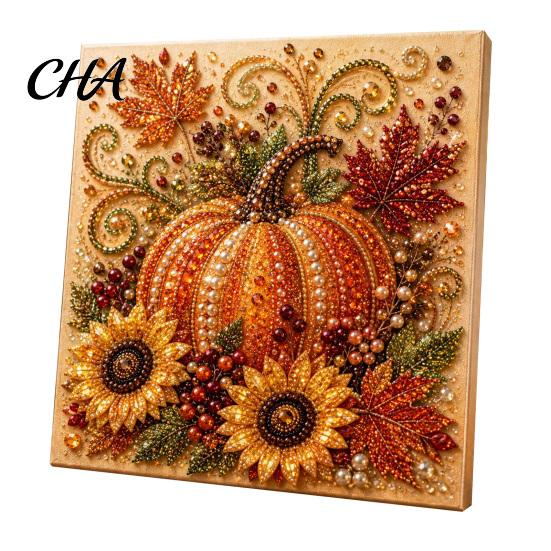 Relaxing Stress Relief Hobbies Autumn Faux Pearl Painting Kit, Fall Theme Art DIY Kit for Handmade Wall Decor Adults, Fox Pumpkin 3D Craft Set