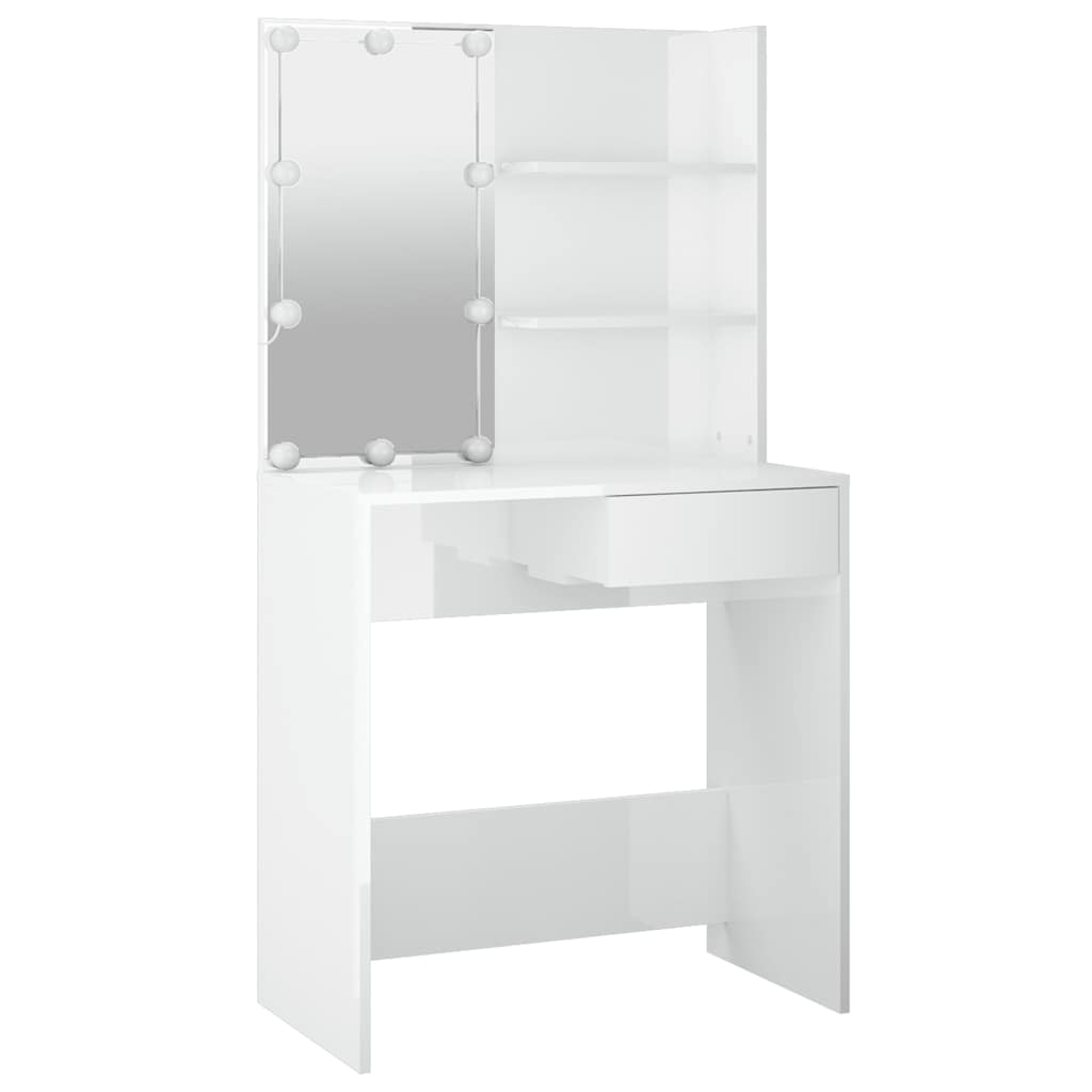 Makeup Table with LED Lights High Gloss White 74.5 x 40 x 141 cm