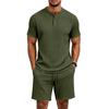Summer Retro Men's Loose Knit Henley Shirt & Shorts Set