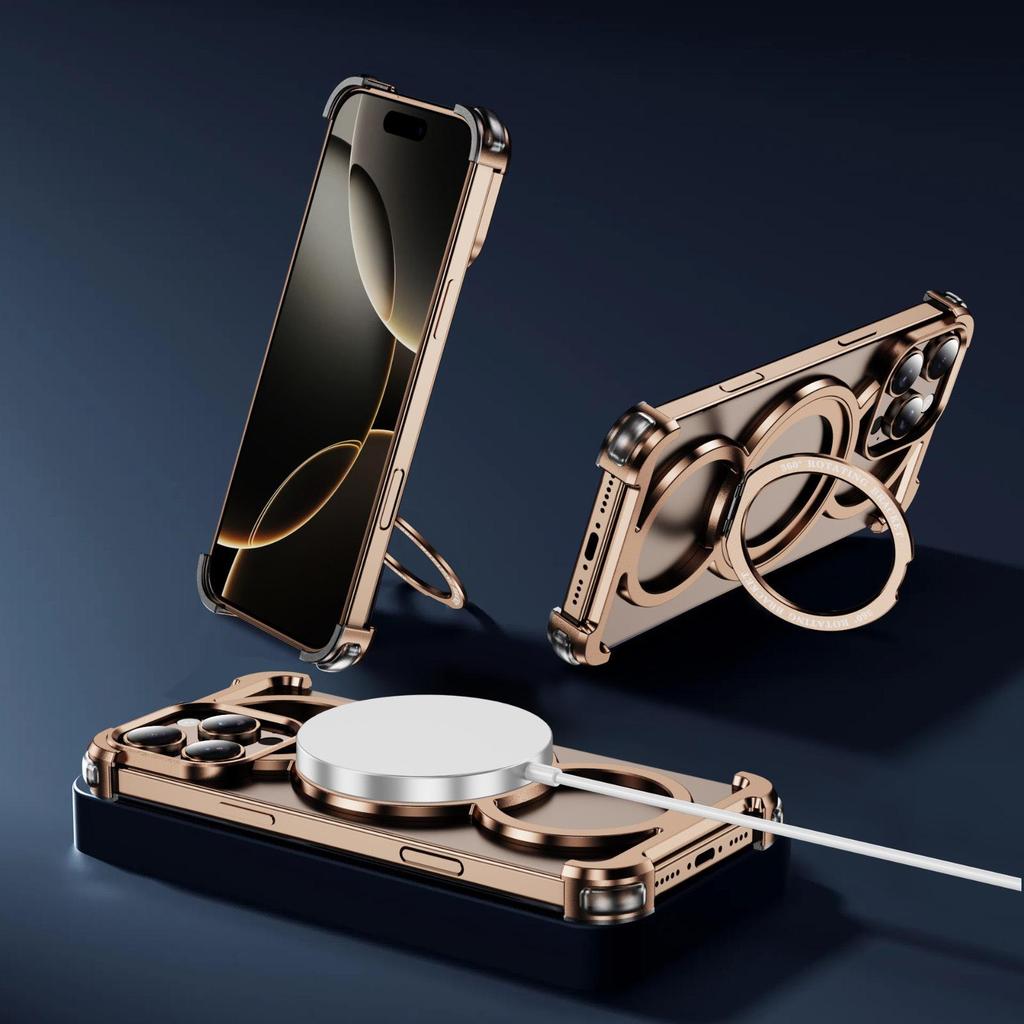 Apple 16 ProMax Magnetic Rotating Metal Phone Case for iPhone 15