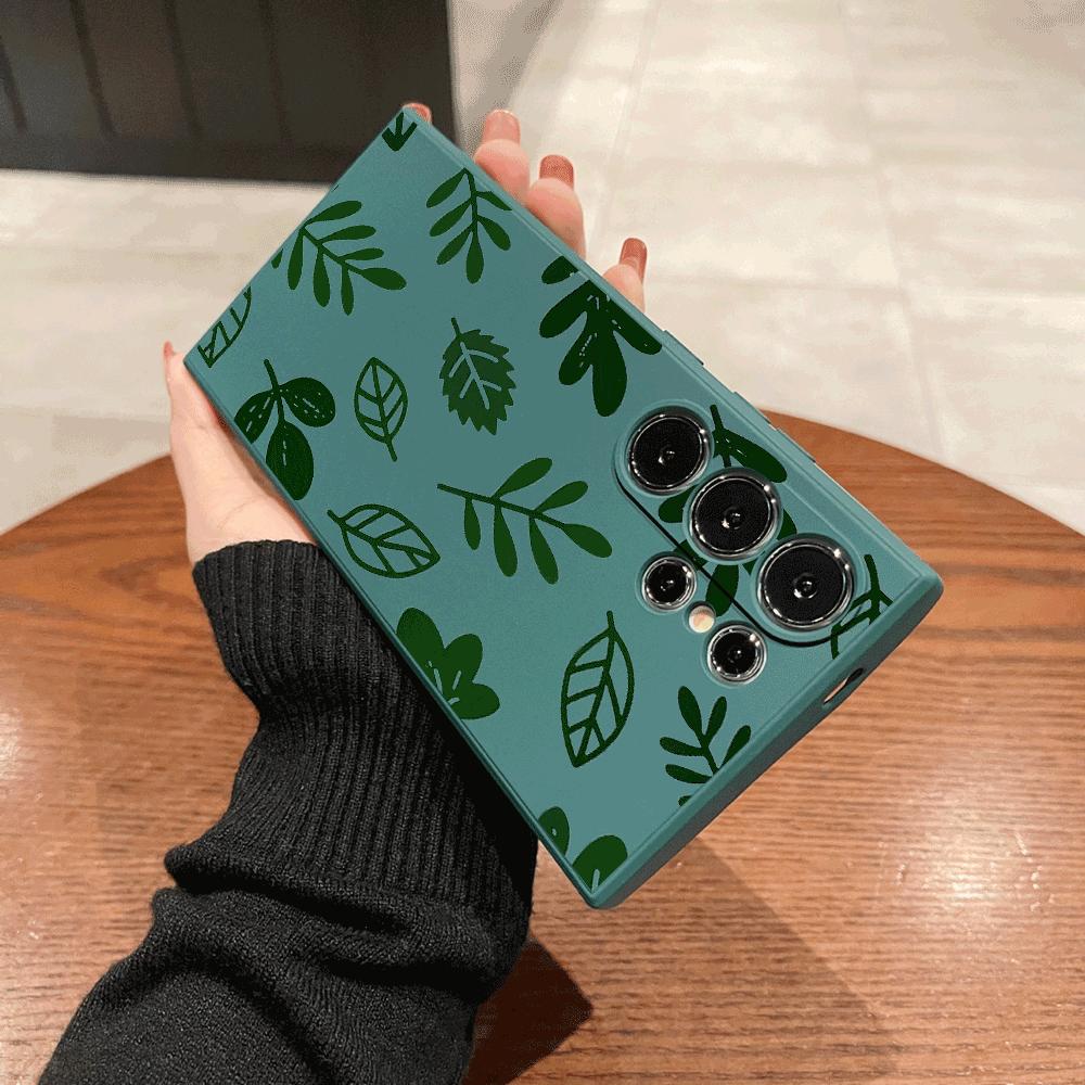 Green Leaf Pattern Phone Case for Samsung Galaxy S25 S24 Ultra S23 S22 S21 S20 FE Plus Soft TPU Protection Cover