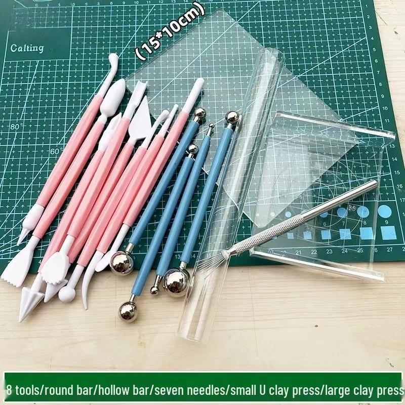 Super Light Clay Sculpting Tool Set: Knife, Pressing Board, Rolling Pin, and Needle Set for Polymer Clay DIY Figurines.