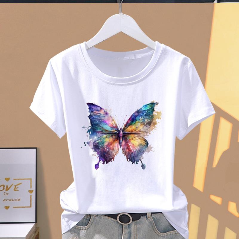(Asian Size) lovely flower cute Print O-neck Short Sleeve T-shirts Fashion Female Casual Women's Top T Clothing Graphic Tee