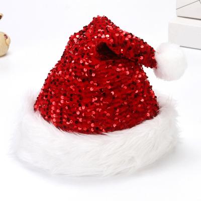 Weihnachts-Pailletten-Weihnachtsmannmütze für Erwachsene Unisex Glitzernde Funkelnde Feiertagsmütze mit Flauschigem Bommel für Neujahr Weihnachts-Partyzubehör