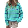Damen gestreifter Pullover mit Reißverschluss Lässiges Strickoberteil