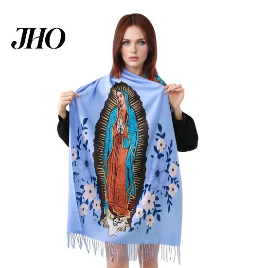Versatile Silk Scarf Virgin Mary Shawl Soft Cashmere Warm Wrap Luxury Comfort Tassel Scarves Winter Lightweight Blanket Religious Accessory Fine Weave