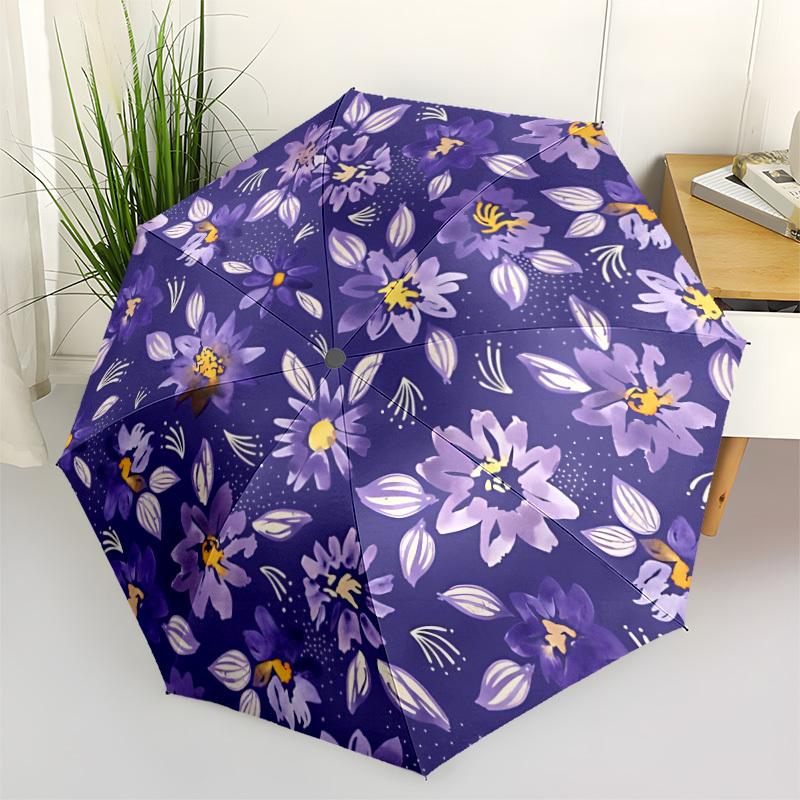 

1pc Purple Floral Pattern Automatic Folding Umbrella. Portable collapsible design, Best birthday festival gift yy250924151